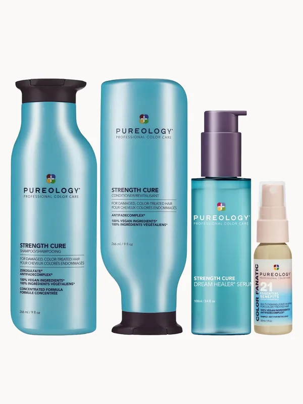 Pureology Strength Cure Shampoo 266ml, Conditioner 266ml , Dream Healer Serum 100ml and Color Fanatic Spray Mini 30ml - Redken