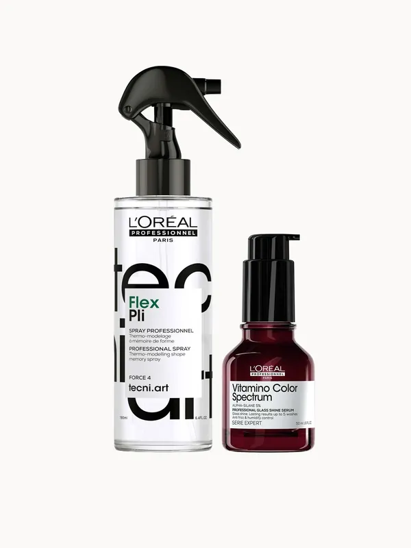 L'Oréal Professionnel: Tecni Art Pli Thermo modelling Hair Styling Spray & Vitamino Spectrum Glass Shine Serum, Anti-Frizz