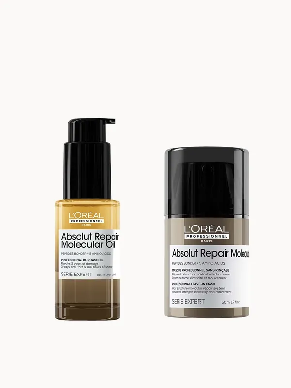 L'Oréal Professionnel Absolut Repair Molecular Leave-in Hair Mask Travel Size 50ml & Bi-phase Hair Oil for Damaged Hair 30ml