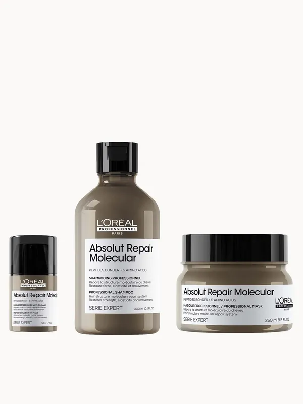 L'Oréal Professionnel Absolut Repair Molecular Shampoo 300ml, Hair Mask 250ml & Leave-in Hair Mask Travel Size 50ml