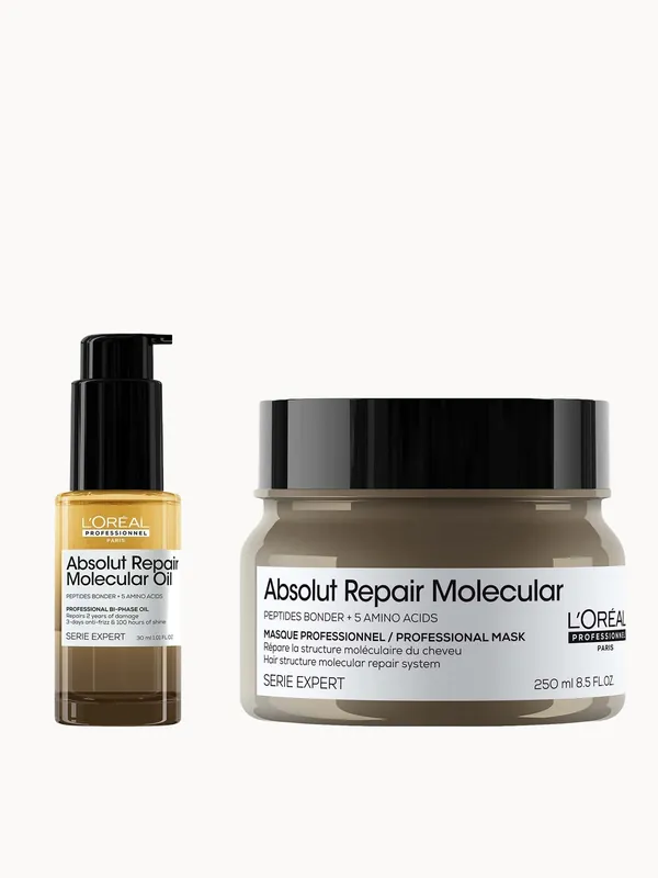 L'Oréal Professionnel Absolut Repair Molecular Rinse-off Hair Mask 250ml & Bi-Phase Hair Oil for Damaged Hair 30ml