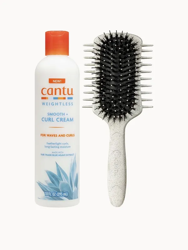 Cantu Weightless Smooth + Curl Cream 295ml & Curl Definer Brush Duo - lookfantastic Beauty Box