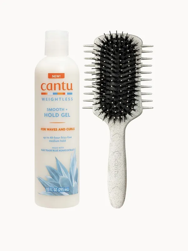 Cantu Weightless Smooth + Hold Gel 295ml & Curl Definer Brush Duo - lookfantastic Beauty Box