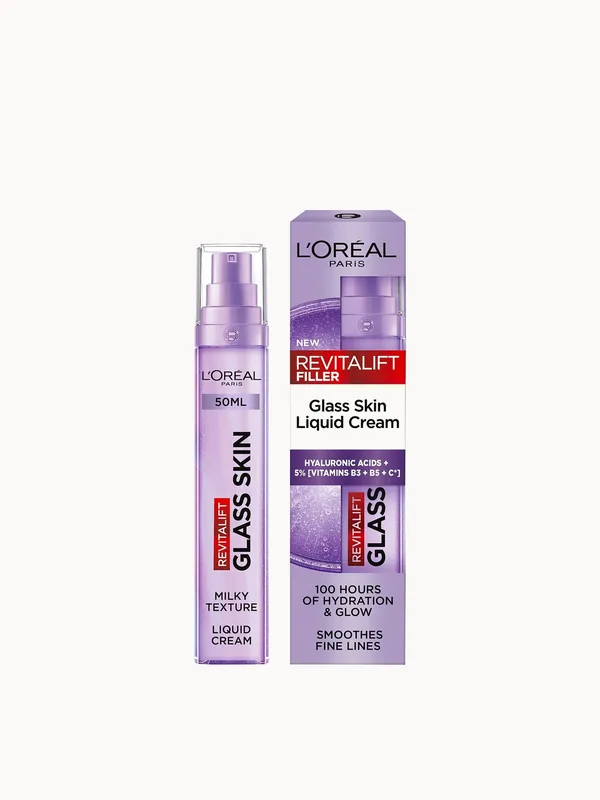 L'Oréal Paris Revitalift Filler Glass Skin Liquid Cream Face Moisturiser, 50ml