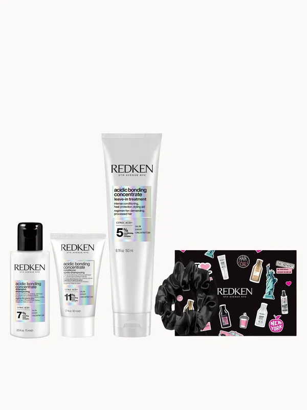 Redken Acidic Bonding Concentrate Leave-In Treatment 150ml, Shampoo 75ml, Conditioner 50ml and Satin Scrunchie Set