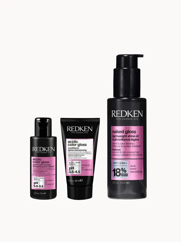 Redken Naked Gloss Hair Oil 100ml, Acidic Color Gloss Shampoo 75ml & Conditioner 50ml