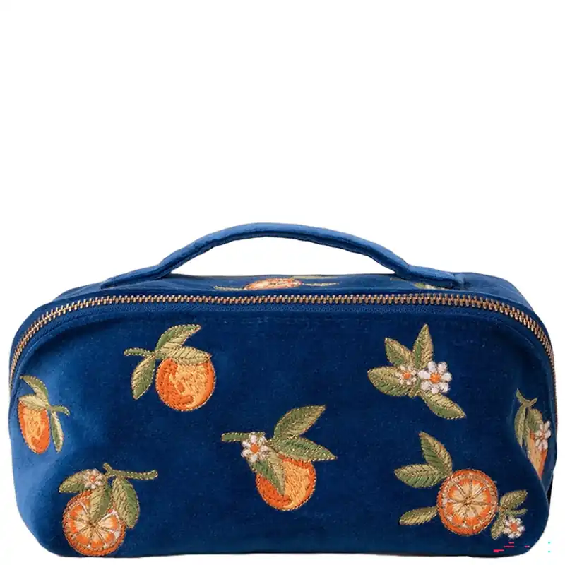Elizabeth Scarlett Orange Blossom Cobalt Velvet Open Flat Makeup Bag - NUXE
