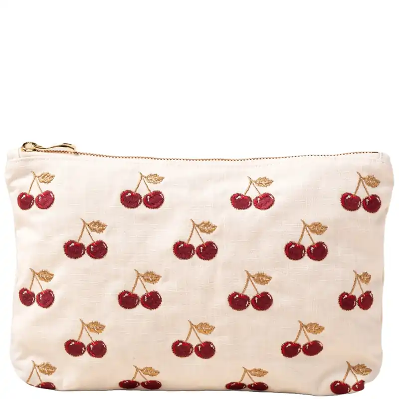 Elizabeth Scarlett Cherries Canvas Everyday Pouch - Cream