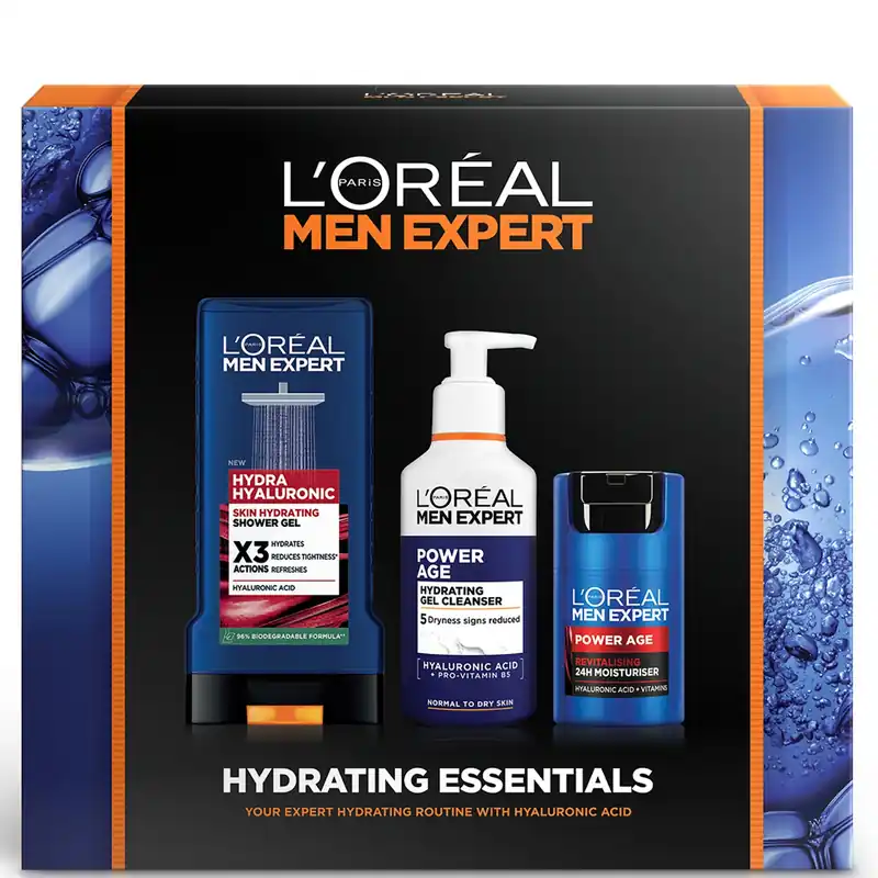 L'Oréal Paris Men Expert Hydrating Essentials Gift Set: Shower Gel, Cleanser and Moisturiser Complete Grooming Trio