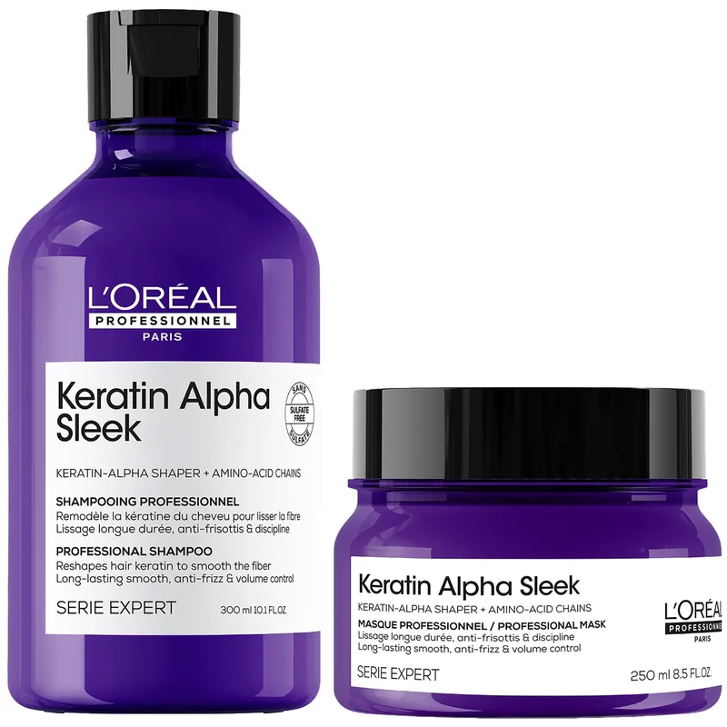 L'Oréal Professionnel Keratin Alpha Sleek Shampoo & Hair Mask Bundle Anti-frizz & Smoothing