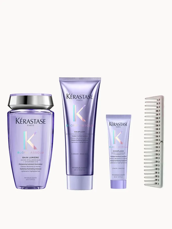 Kerastase Blond Absolu Shampoo & Conditioner with Travel Size Cicaflash & Kerastase Detangler Comb - Kérastase