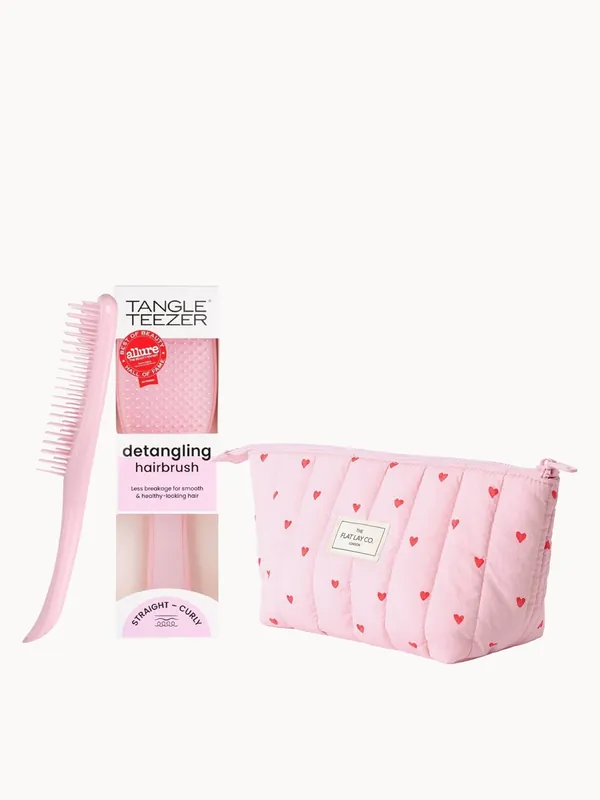 The Flat Lay Co. Marshmallow Essential Makeup Pouch & Tangle Teezer Detangler Duo - Sol de Janeiro