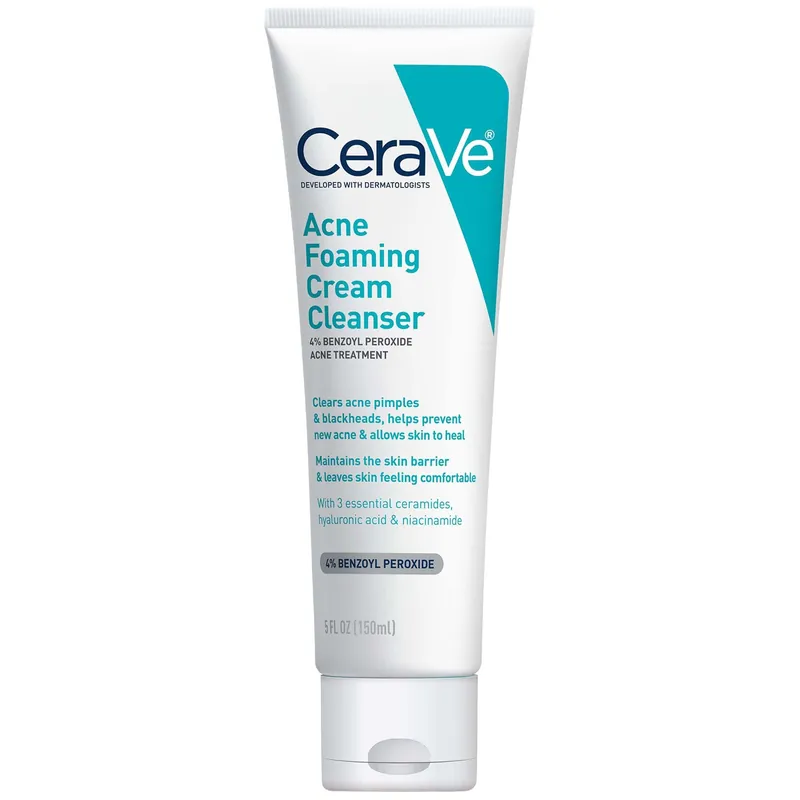 CeraVe Acne Foaming Cream Cleanser, Acne Treatment Face Wash with 4% Benzoyl Peroxide and Niacinamide (5 fl. oz) - Paula's Choice