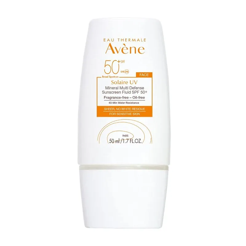 Avene Solaire UV Mineral Multi-Defense Sunscreen Fluid 50+ 1.7 oz | Clean Formula Sunscreen for Sensitive Skin | Reef Friendly | Sheer | Non-Whitening