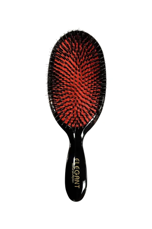 Elegant #967 PREMIUM Classic Cushion Porcupine + Nylon Bristles Oval Hair Brush - Large (9") | Normal to Thick Hair