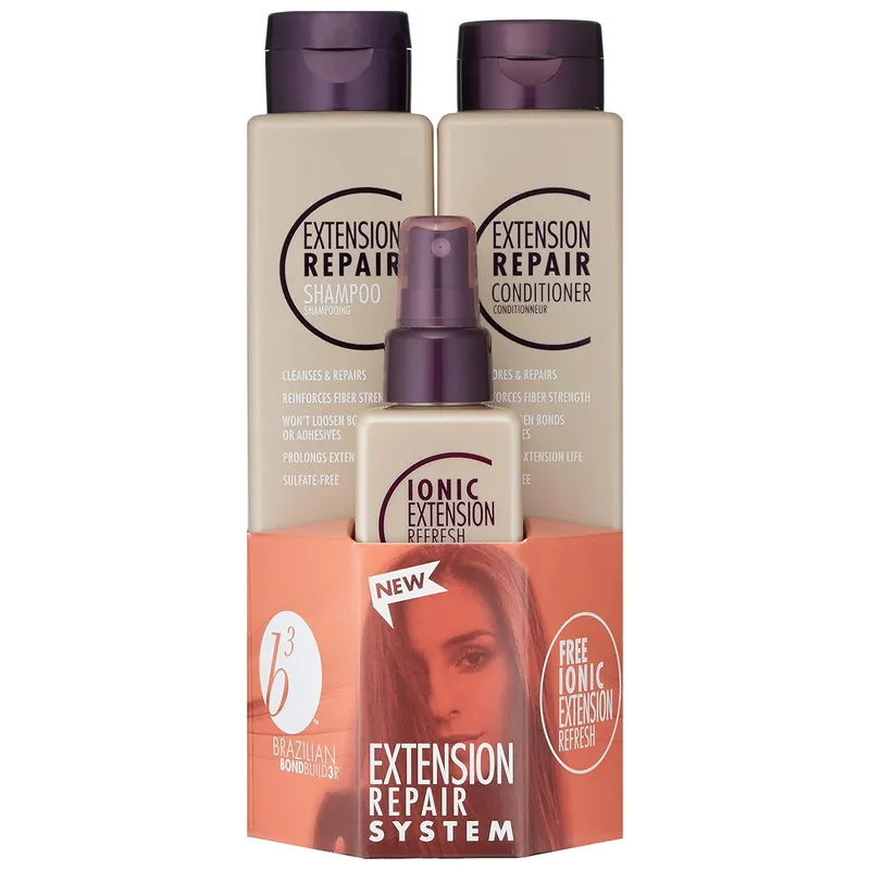 Brazilian B3 Brazilian Bondbuilder Extension Shampoo, Conditioner & Refresh Trio Pack | For Hair Extensions - Brazilian Blowout