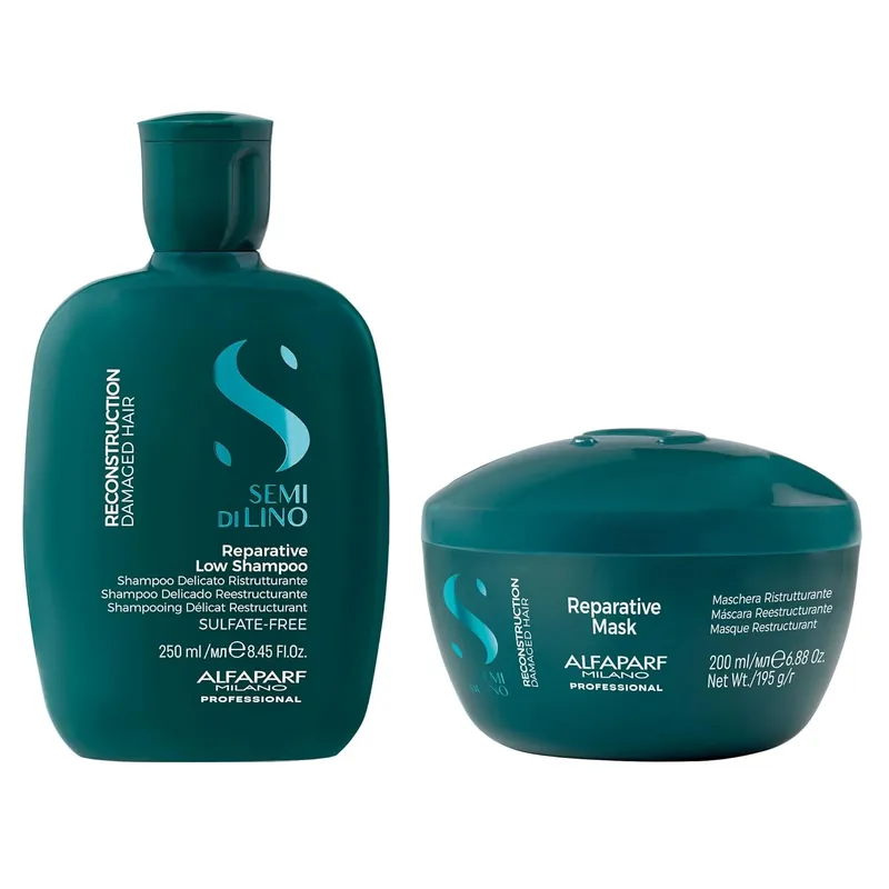 [Sample 0.68 oz] Alfaparf Milano Semi Di Lino Reparative Low Shampoo + Mask Duo | Reconstruction For Damaged Hair - Free Sample