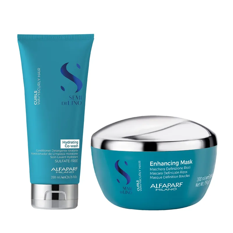 [Sample 0.68 oz] Alfaparf Milano Semi Di Lino Hydrating Co-Wash Conditioner + Enhancing Mask Duo | For Wavy & Curly Hair