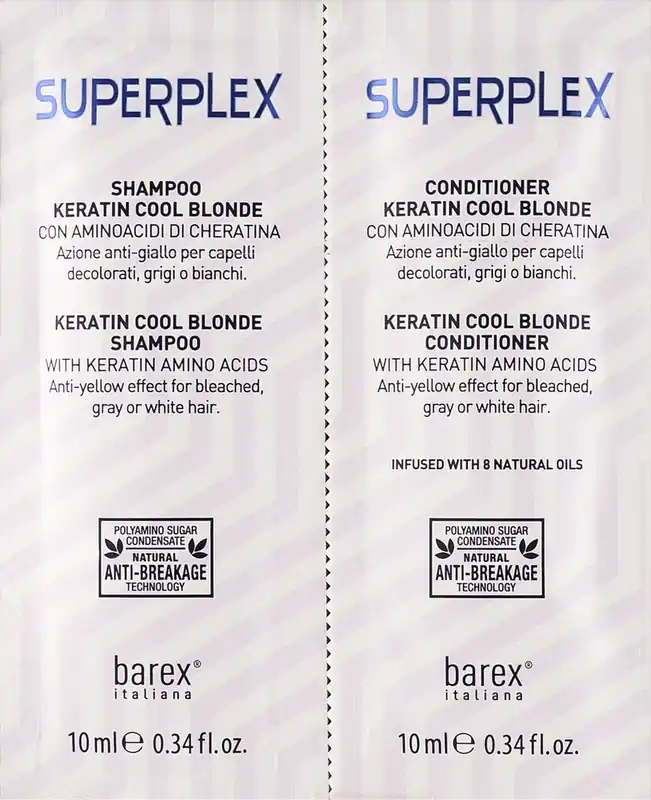 [Sample 0.68 oz] Barex Italiana Superplex Keratin Cool Blonde Shampoo & Conditioner Duo - Free Sample