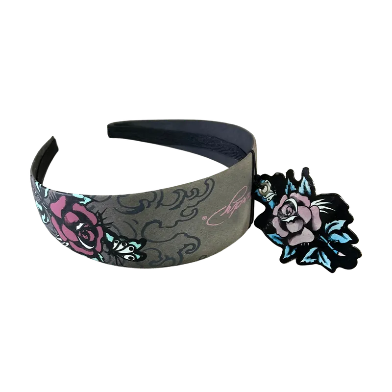 Ed Hardy Black Rose 1.75" Headband