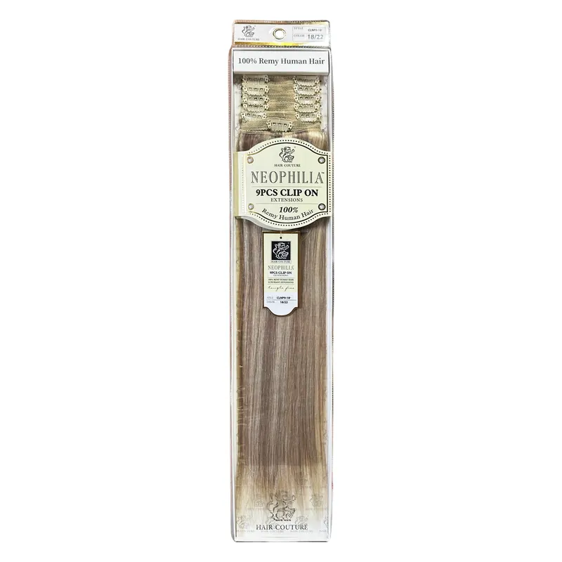 Hair Couture Neophilia 9 Pcs Clip On Extensions 18" - Color 18/22 | 100% Remy Human Hair