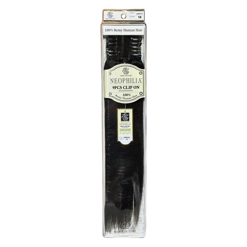 Hair Couture Neophilia 9 Pcs Clip On Extensions 18" - Color 1B | 100% Remy Human Hair