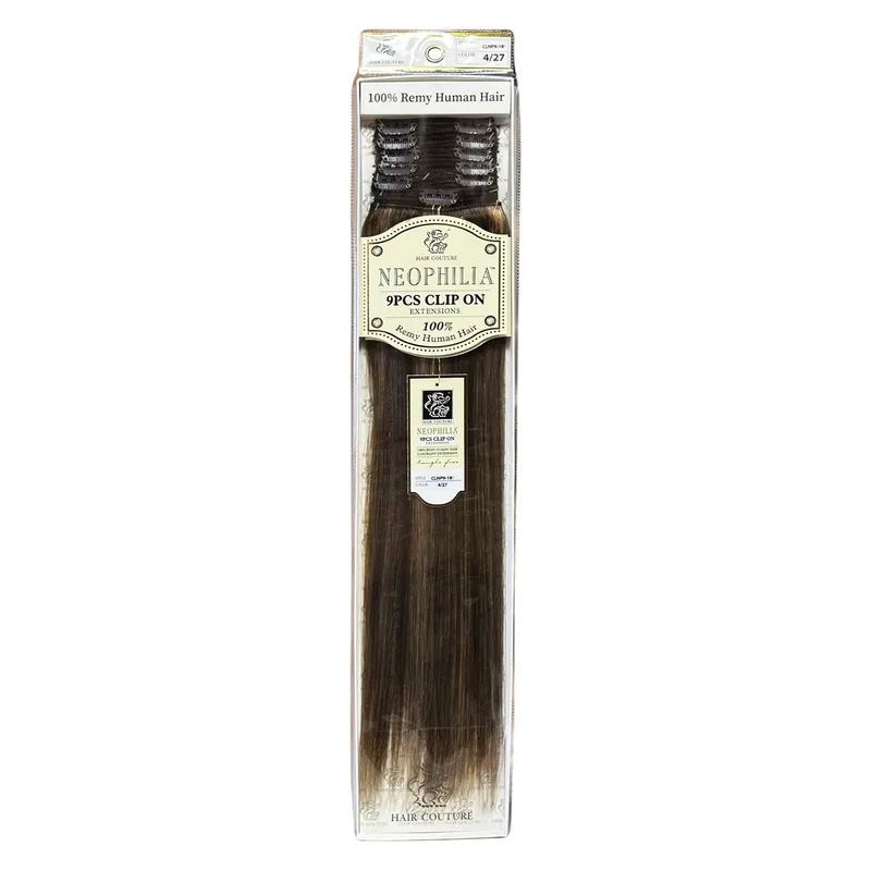 Hair Couture Neophilia 9 Pcs Clip On Extensions 18" - Color 4/27 | 100% Remy Human Hair