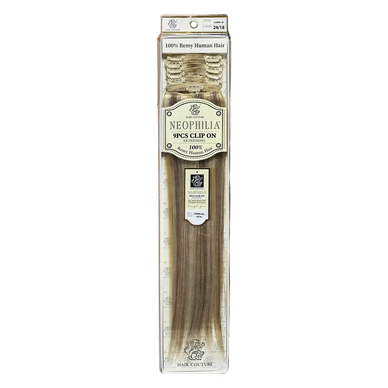 Hair Couture Neophilia 9 Pcs Clip On Extensions 18" - Color 24/18 | 100% Remy Human Hair
