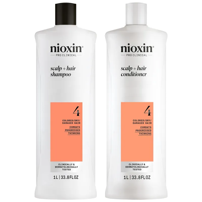 Nioxin System 4 Scalp + Hair Shampoo & Conditioner 33.8 oz / Liter Duo | Colored / Dry / Damaged Hair