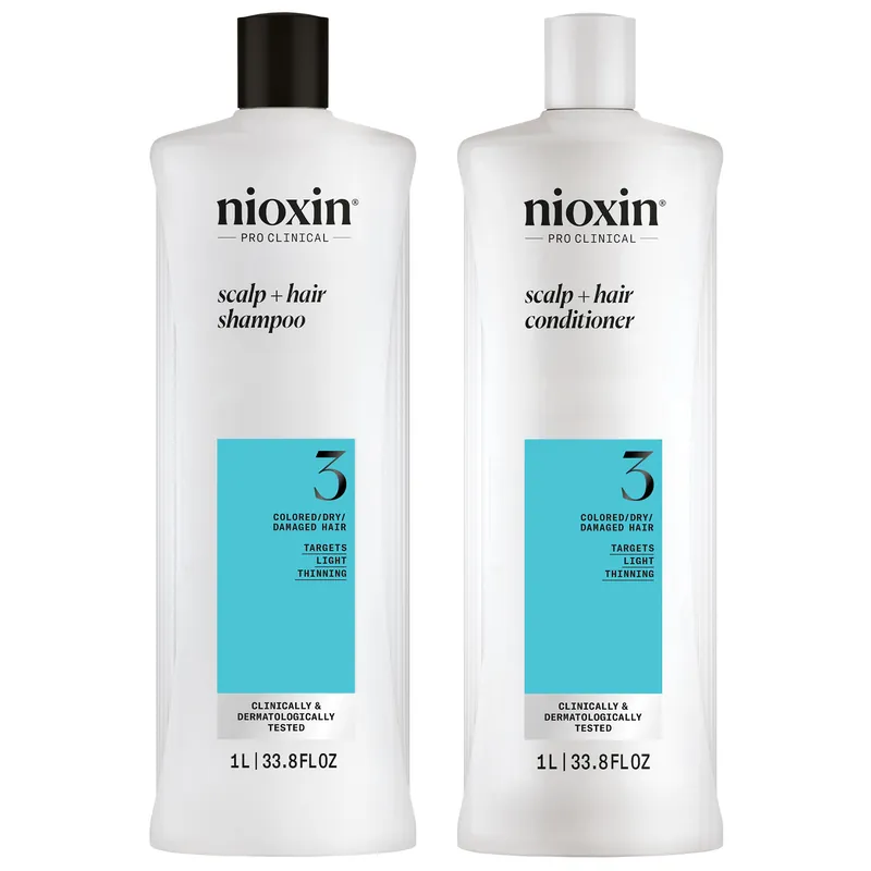 Nioxin System 3 Scalp + Hair Shampoo & Conditioner 33.8 oz / Liter Duo | Colored / Damaged / Dry Hair