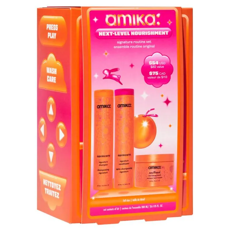 Amika Next-Level Nourishment Gift Holiday Kit | Soulfood Nourishing Mask, Normcore Shampoo & Conditioner