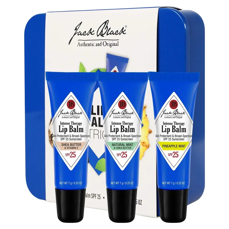 Jack Black LIP BALM TRIO Intense Therapy Lip Balm SPF 25 0.25 oz / 7 g - Natural Mint + Shea Butter + Pineapple Mint