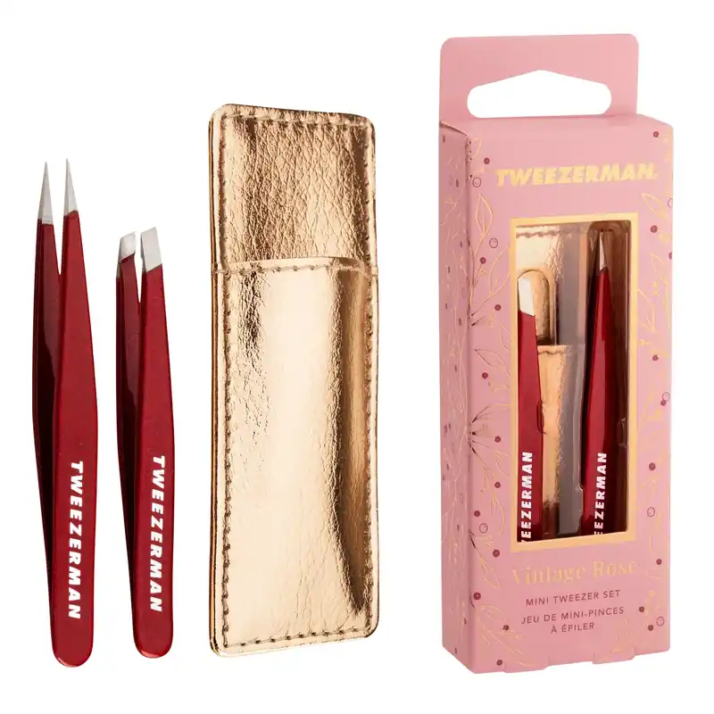 Tweezerman Mini Slant & Point Tweezer Set With Case - Vintage Rose | 4044-VRR