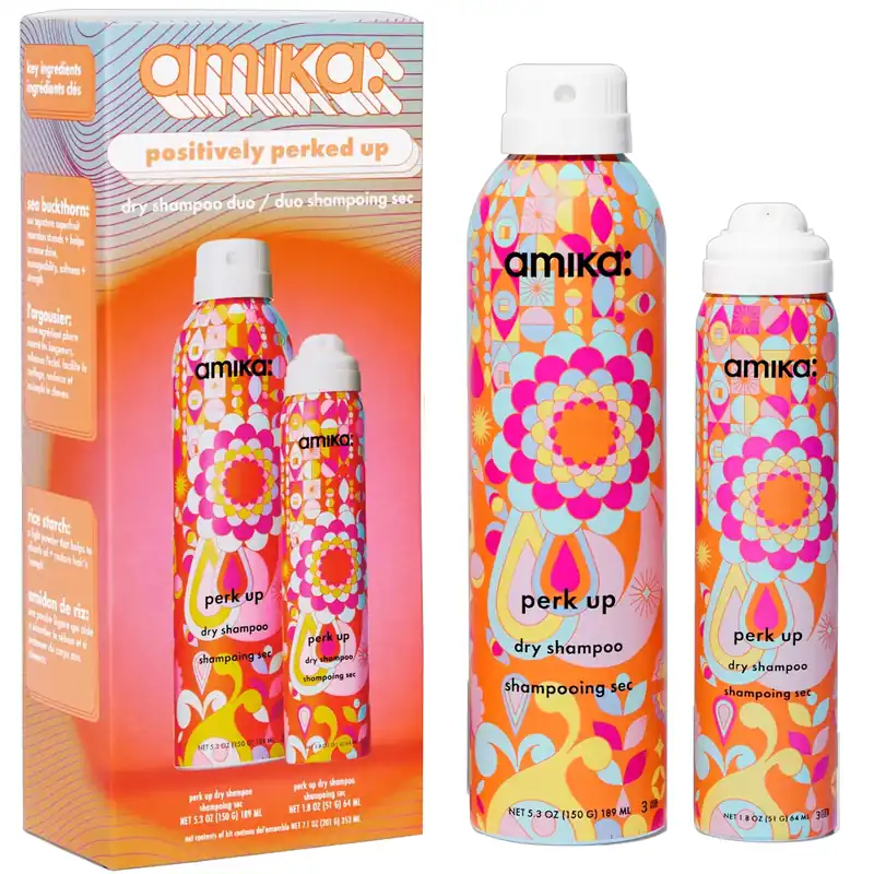 Amika POSITIVELY PERKED UP Dry Shampoo 5.3 oz + 1.8 oz Duo