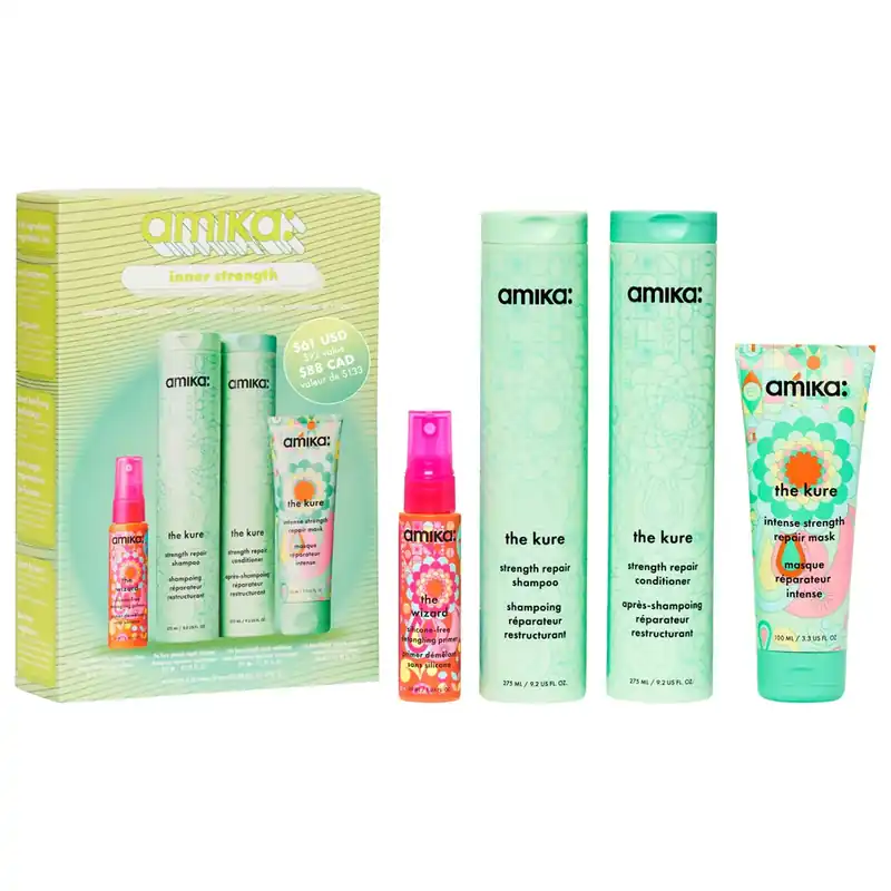 Amika INNER STRENGTH Strength Repair Routine Set | The Wizard + The Kure Shampoo, Conditioner & Mask