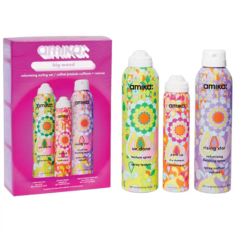 Amika BIG MOOD Volumizing Styling Set | Un.Done Texture Spray, Perk Up Dry Shampoo & Rising Star Volumizing Finishing Spray