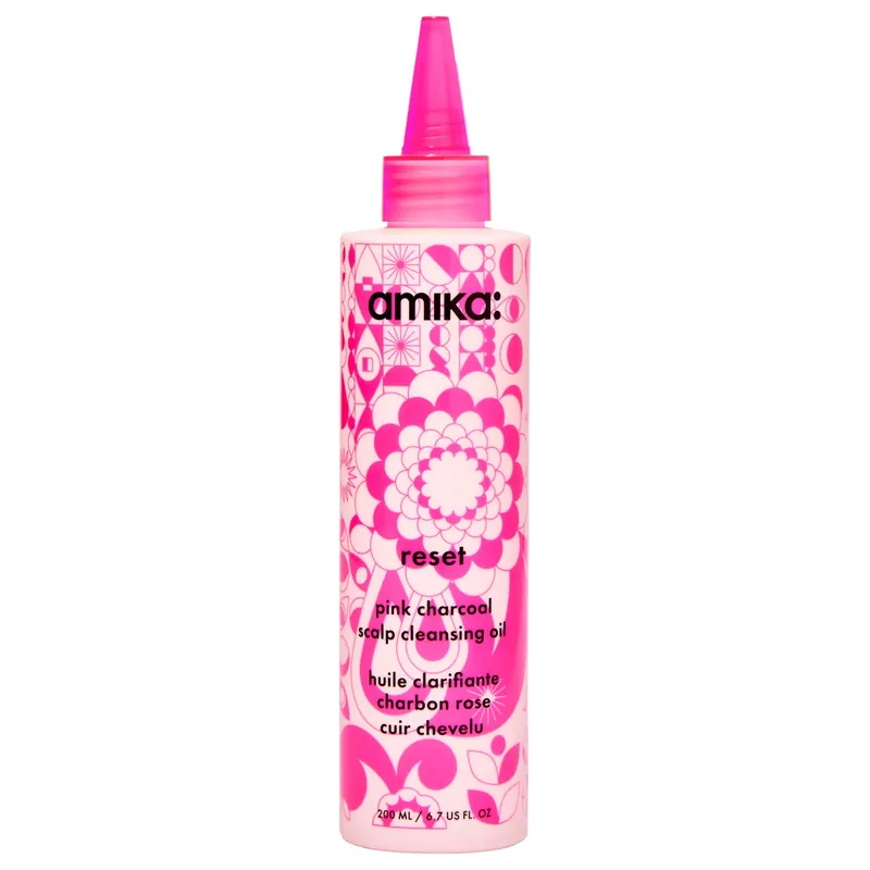Amika RESET Pink Charcoal Scalp Cleaning Oil 6.7 oz / 200 ml | Pre-Shampoo
