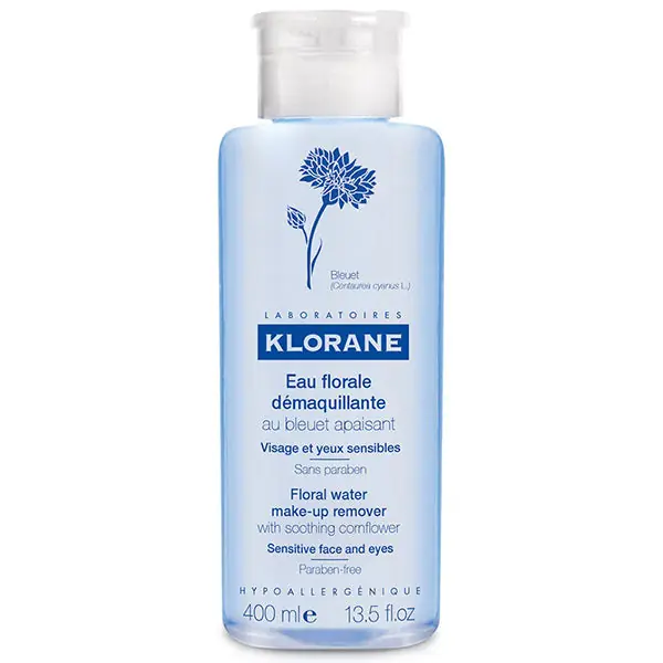 Klorane Floral Water Make-Up Remover 13.5 oz | With Soothing Cornflower | Sensitive Face & Eyes