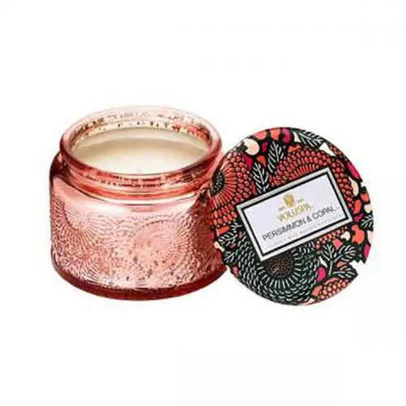 Voluspa Persimmon And Copal Petite Embossed Glass Jar Candle 3.2 oz