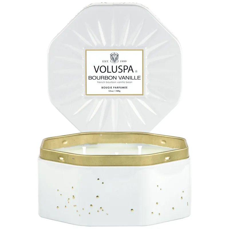 Voluspa 3 Wick Octagon Tin Candle 12 oz / 340 g - Bourbon Vanille