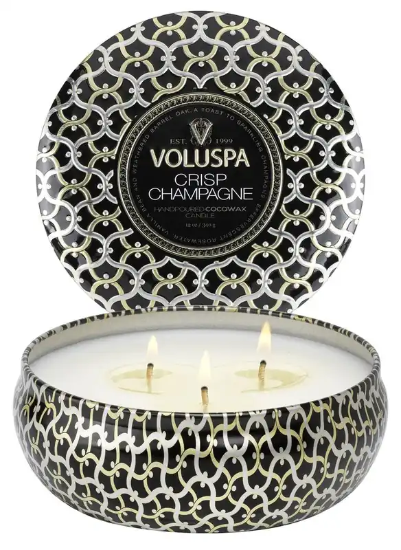 Voluspa Crisp Champagne 3 Wick Tin Candle 12 Oz