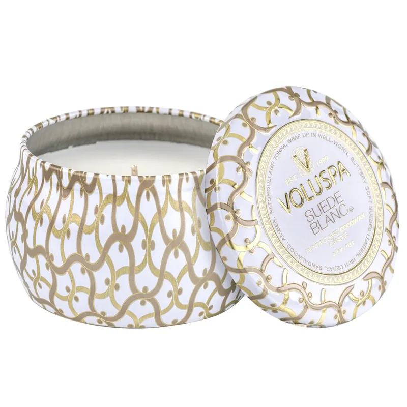 Voluspa Suede Blanc Mini Tin Candle 4 Oz
