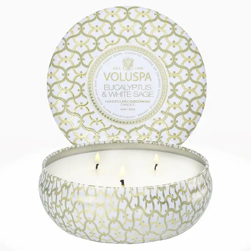 Voluspa Eucalyptus & White Sage 3 Wick Tin Candle 12 Oz