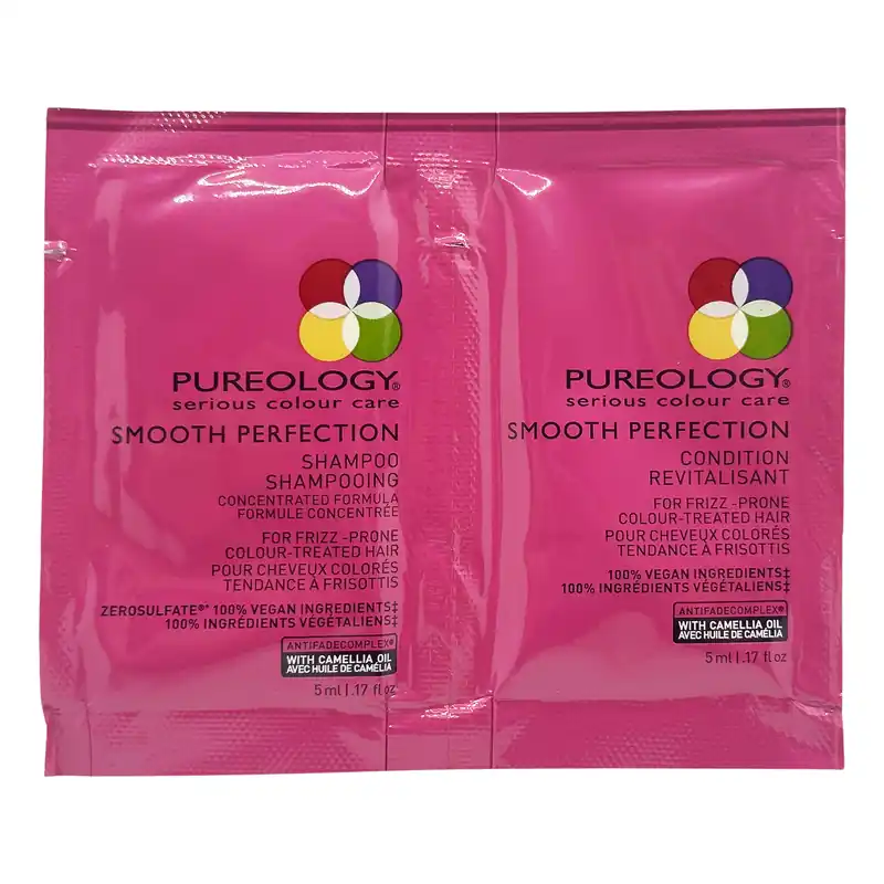 [Sample 0.34 oz] Pureology Smooth Perfection Shampoo & Conditioner Duo | For Frizzy Color Treated Hair - Free Sample