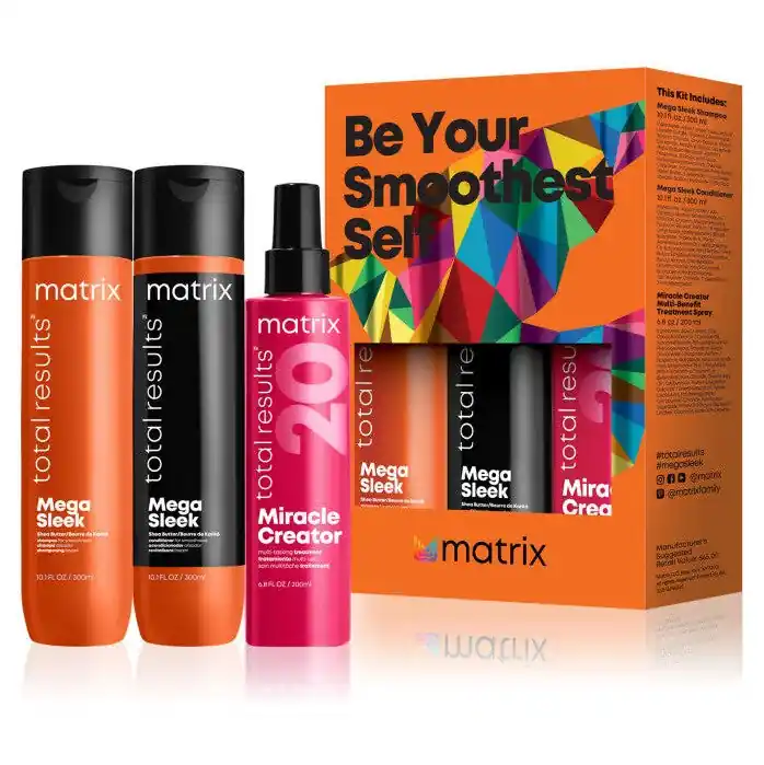 Matrix Maga Sleek Holiday Kit | Shea Butter Shampoo & Conditioner 10.1 oz | Miracle Creator 6.8 oz