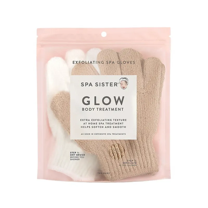 Spa Sister Twin Exfoliating Gloves White Beige