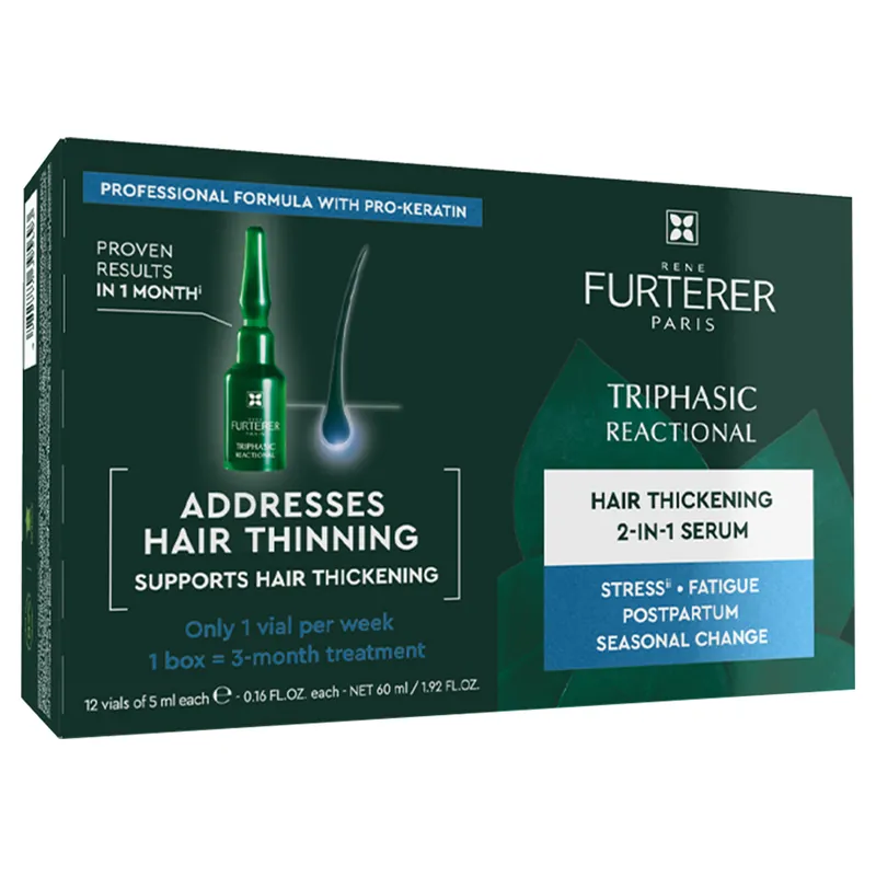 Rene Furterer TRIPHASIC REACTIONAL Hair Thickening 2-In-1 Serum 12 Vials | Stress, Post-Pregnancy, Diet, Fatigue