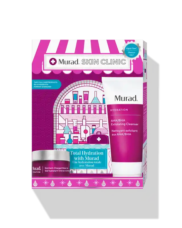 Murad Skin Clinic Total Hydration with Murad Kit | Nutrient-Charged Water Gel | AHA/BHA Exfoliating Cleanser
