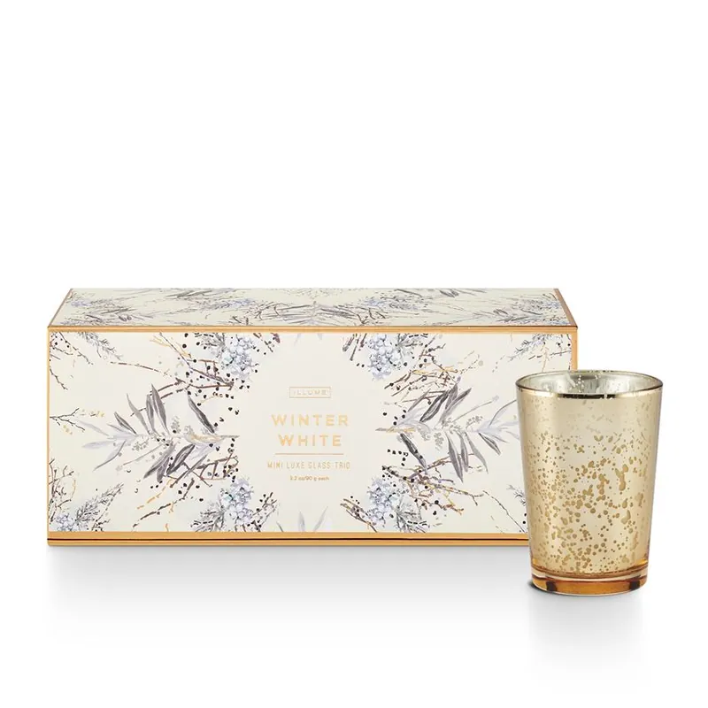 Illume Mini Luxe Sanded Mercury Glass Candle Trio 3.2 oz / 90 g - Winter White