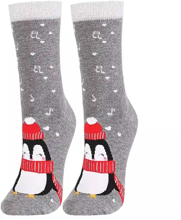 Long women's socks, CSLS250-025, gray with penguin